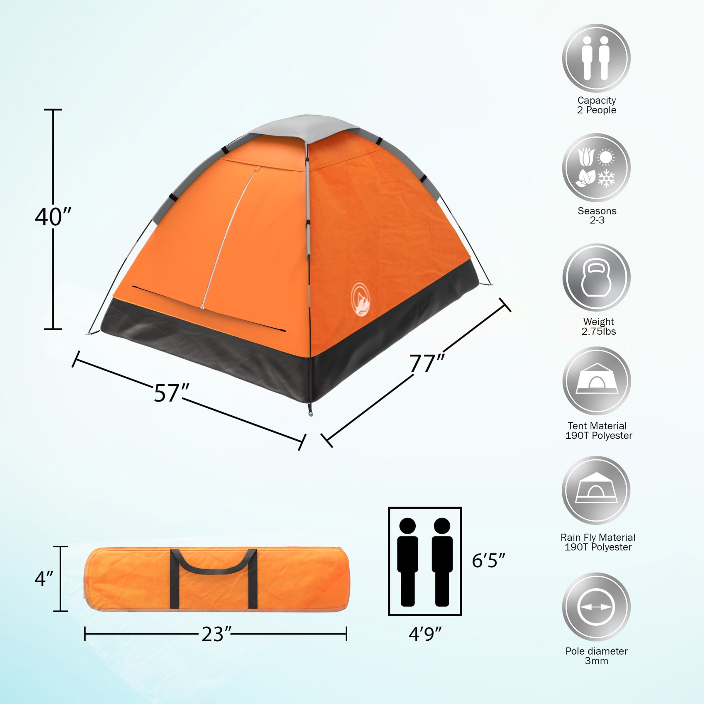 2-Person Dome Tent- Rain Fly & Carry Bag- Easy Set Up-Great for Camping Backpacking Hiking & Outdoor Music Festivals by Wakeman Outdoors (Yellow)