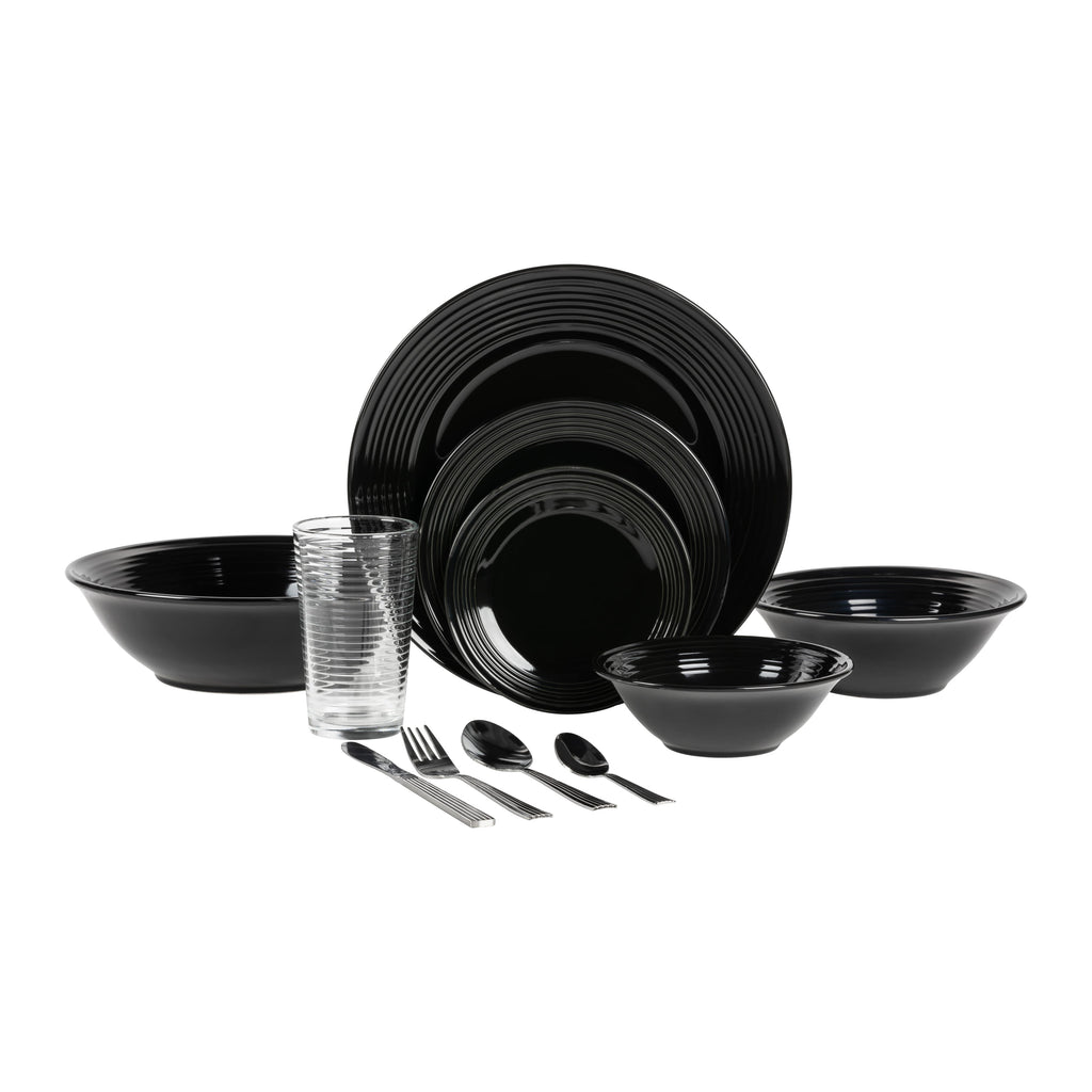 10 Strawberry Street Nova Black Round 62-Piece Stoneware Dinnerware Set, Service for 6