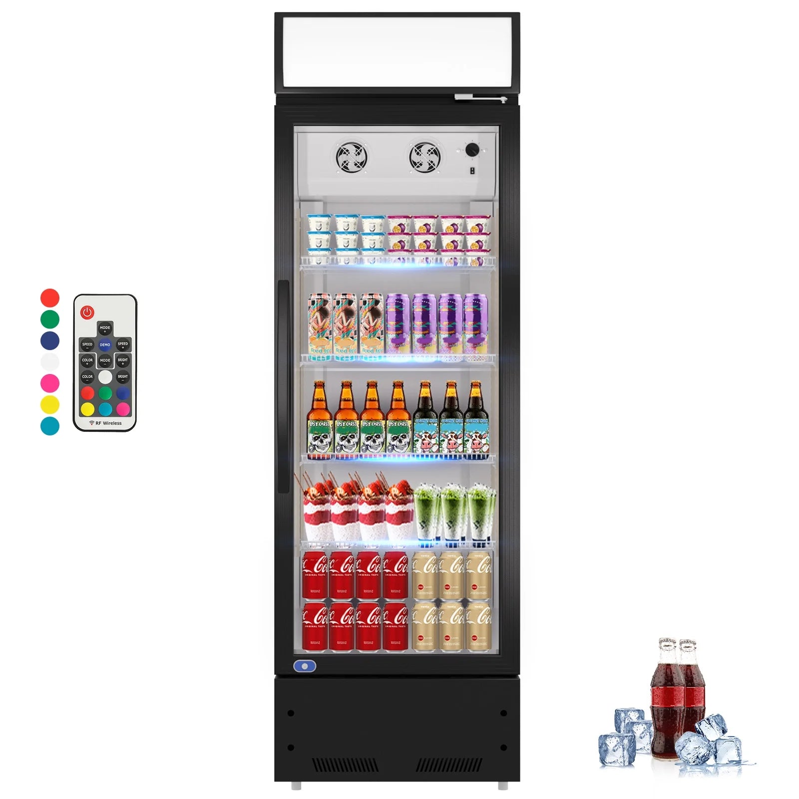 23 in. Merchandiser Refrigerator Display Glass Door Commercial Refrigerator 10.9 Cu.ft LED Lighting with Lightbox Black
