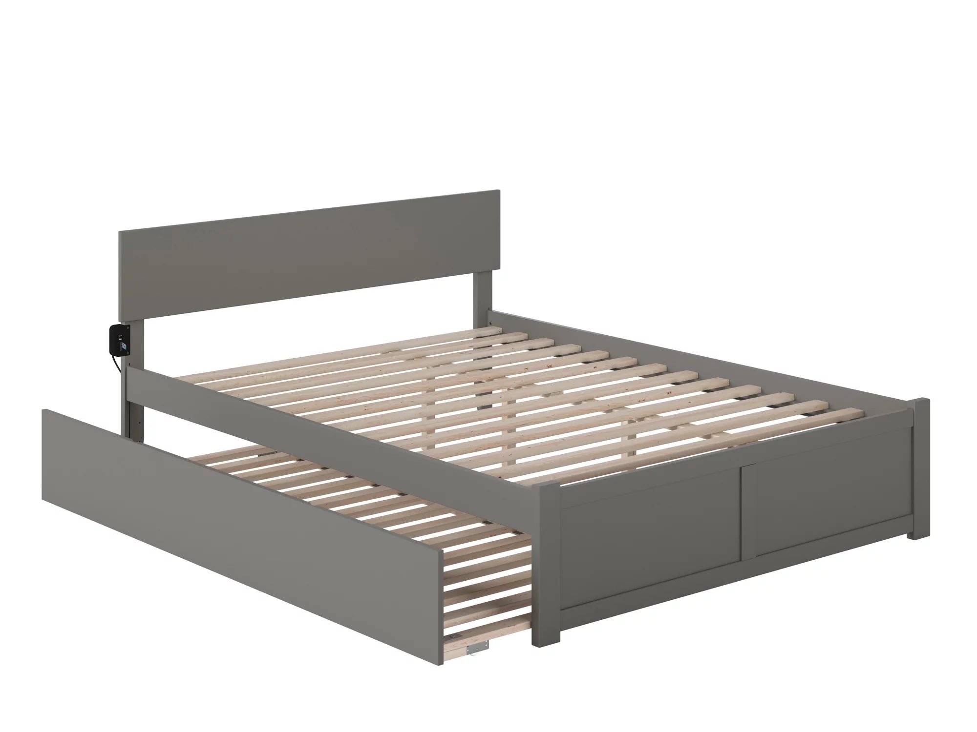 AFI Orlando Queen Wood Platform Bed with Headboard Footboard & Twin XL Trundle, Grey