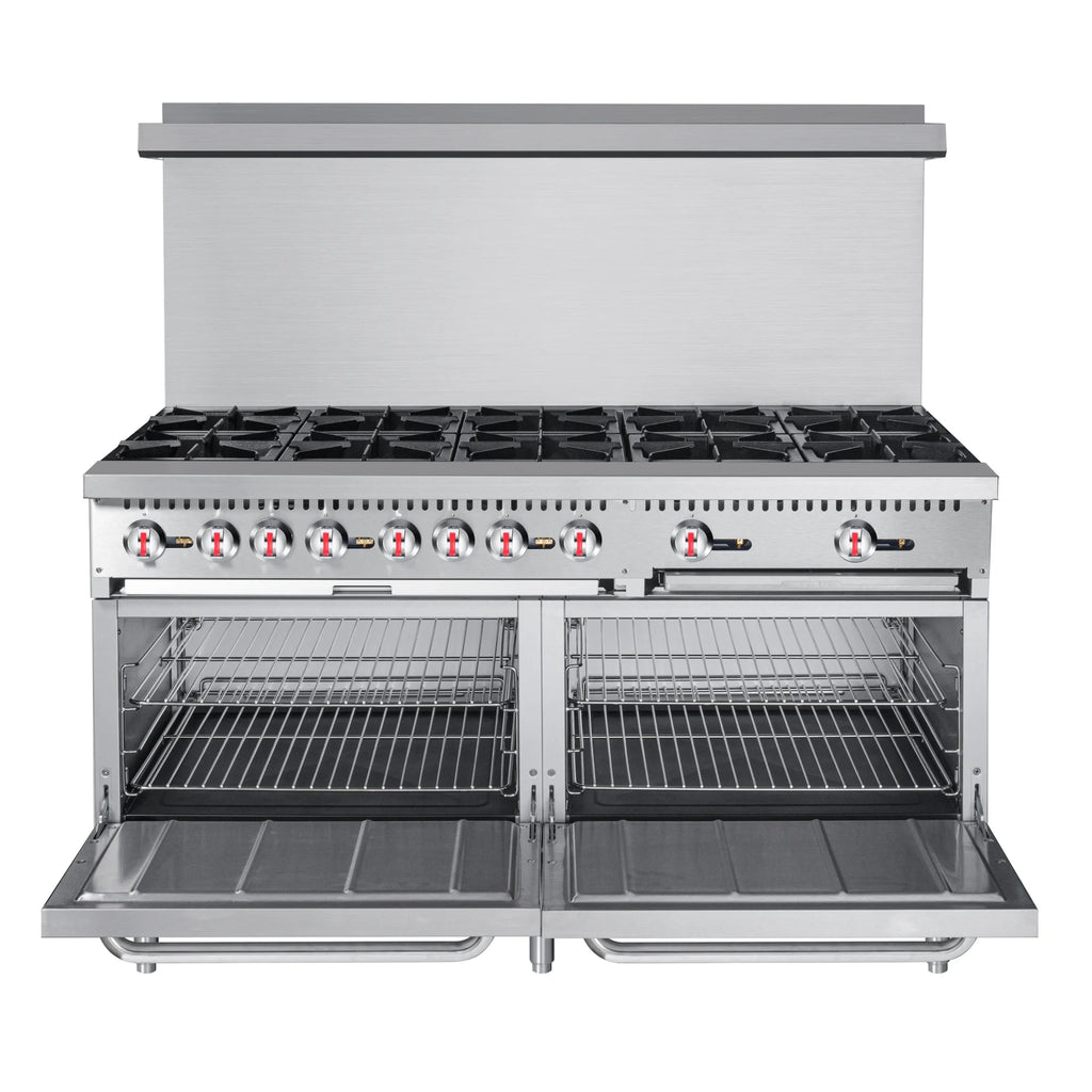 60 in. 10 Burner Commercial LP Range with Oven in Stainless-Steel (KM-CR60-LP)