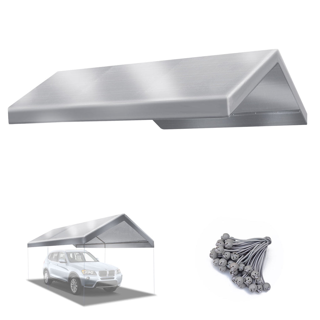 10'x20' Carport Replacement Canopy Cover for Tent Top Garage Shelter Cover with Ball Bungees (Only Cover, Frame is not Included)