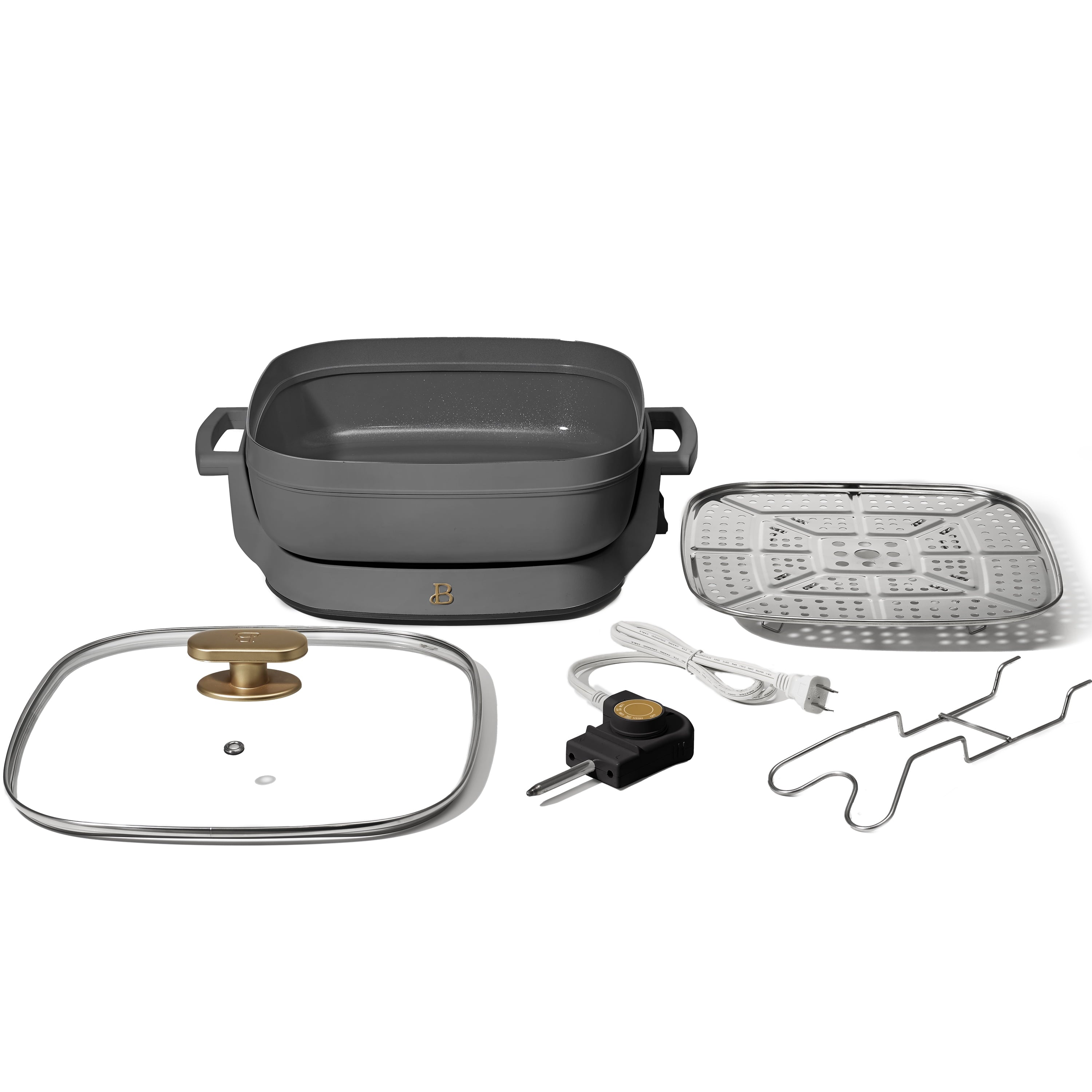 Beautiful 5 in 1 Electric Skillet - Expandable up to 7 Qt with Glass Lid, White Icing by Drew Barrymore