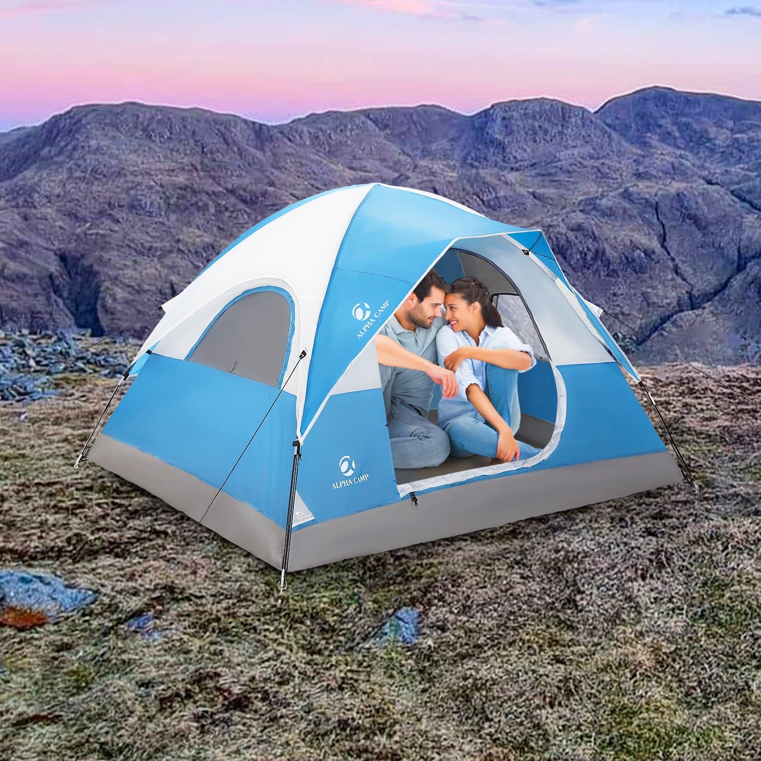 Alpha Camper 2-Person Camping Dome Tent Waterproof Portable Tent with Carry Bag, Blue