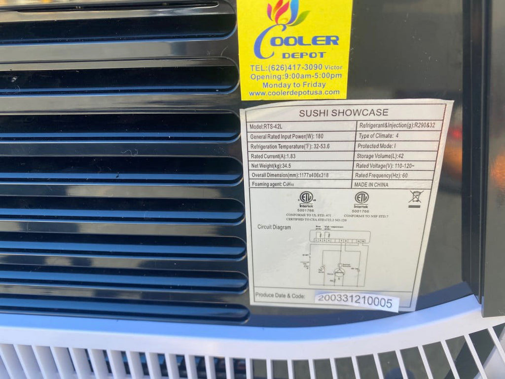 47" Refrigerated Sushi bar Display Cooler Case Countertop Black Color-4 Pan Commercial Refrigerator, LED Lighting RTS42B