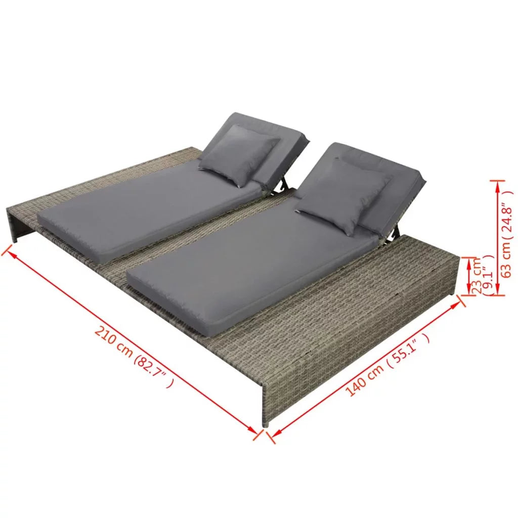 Anself 15 Pieces Adjustable Outdoor Lounge Set Garden or Patio as Double Daybed Poly Rattan Gray 82.7inch x 55.1inch x 9.1inch/24.8inch (L x W x H)