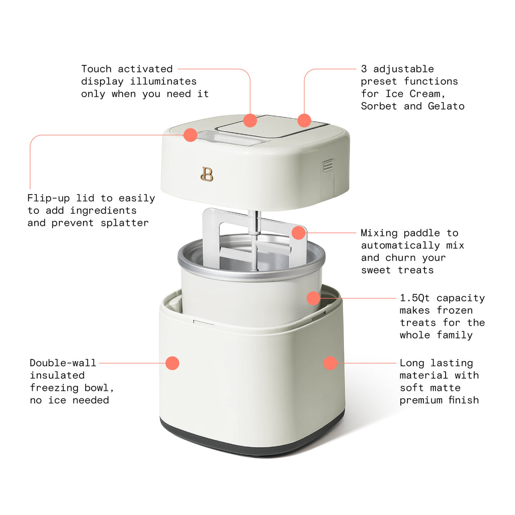 Beautiful 1.5 Qt Ice Cream Maker with Touch Activated Display, White Icing by Drew Barrymore