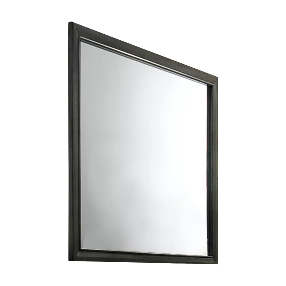 5 Piece Queen Size Modern Gray Wood With Upholstered Tufted Faux Leather Headboard Panel Bedroom Set (Bed, Dresser & Mirror, Chest, Nightstand)