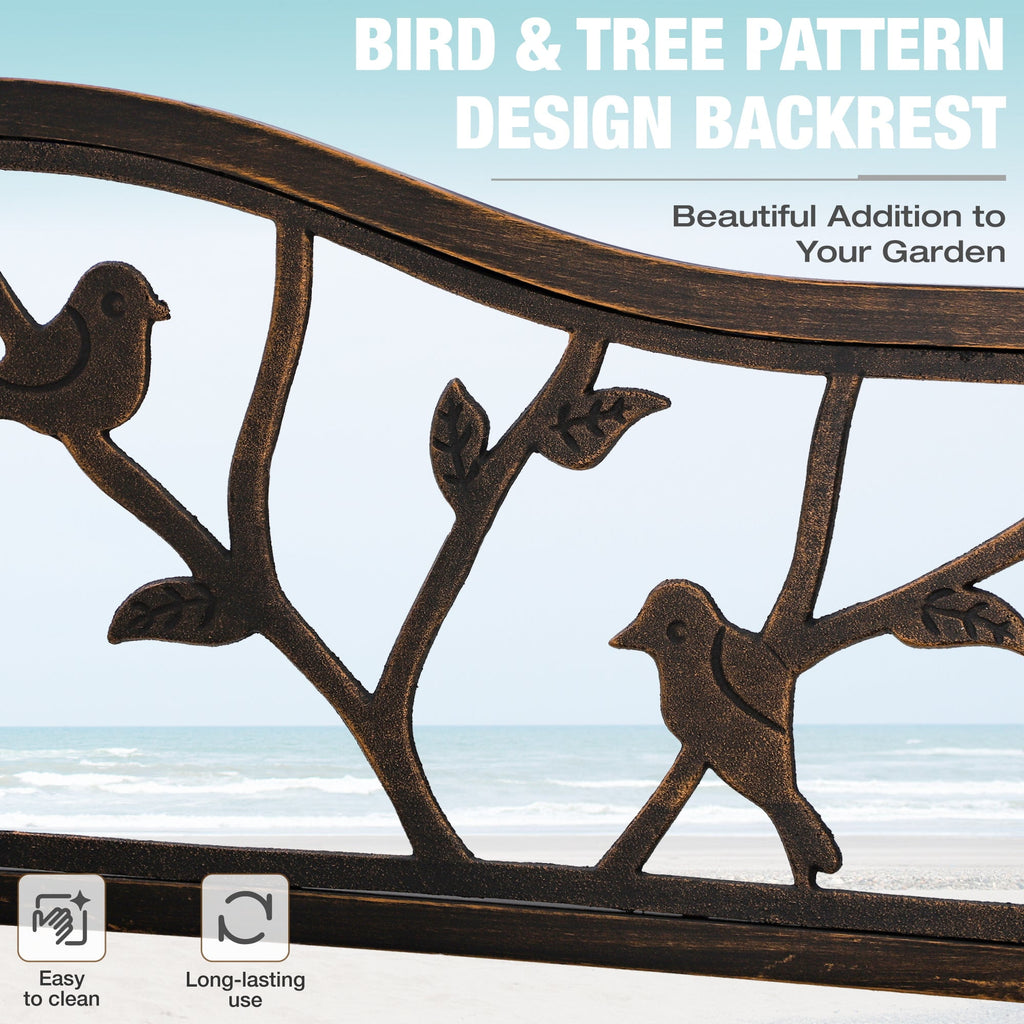 Alpha Joy 50” Outdoor Metal Patio Garden Bench for Lawn, Park, Deck - Red Bird