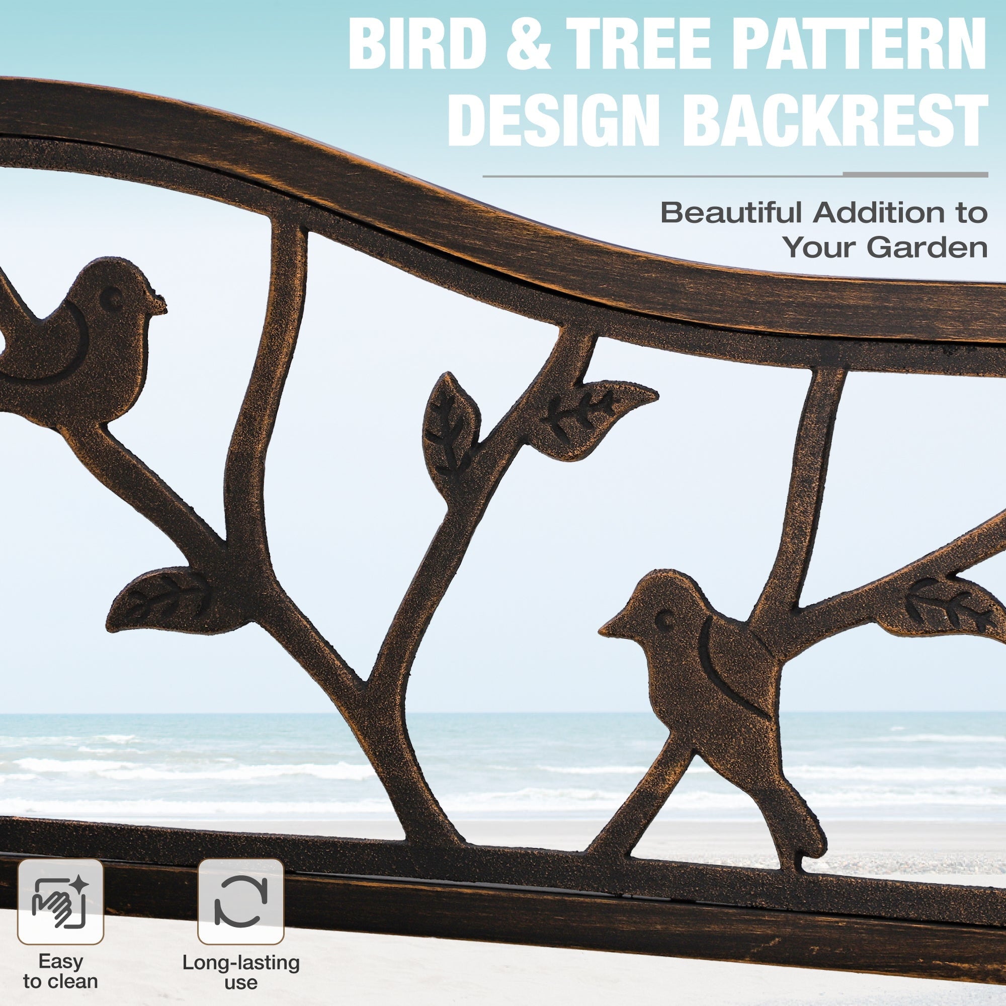 Alpha Joy 50” Outdoor Metal Patio Garden Bench for Lawn, Park, Deck - Red Bird