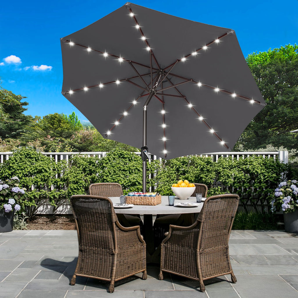 ABCCANOPY 7.5ft Patio Solar Umbrella LED Outdoor Umbrella with Tilt and Crank, Turquoise