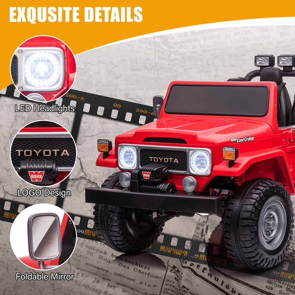 2 Seater 24V Ride on Car, Licensed Toyota Land Cruiser FJ40 Electric Truck with Remote Control, 4x80W Engine, Battery Powered Kid Car to Drive for Boy Girl, White