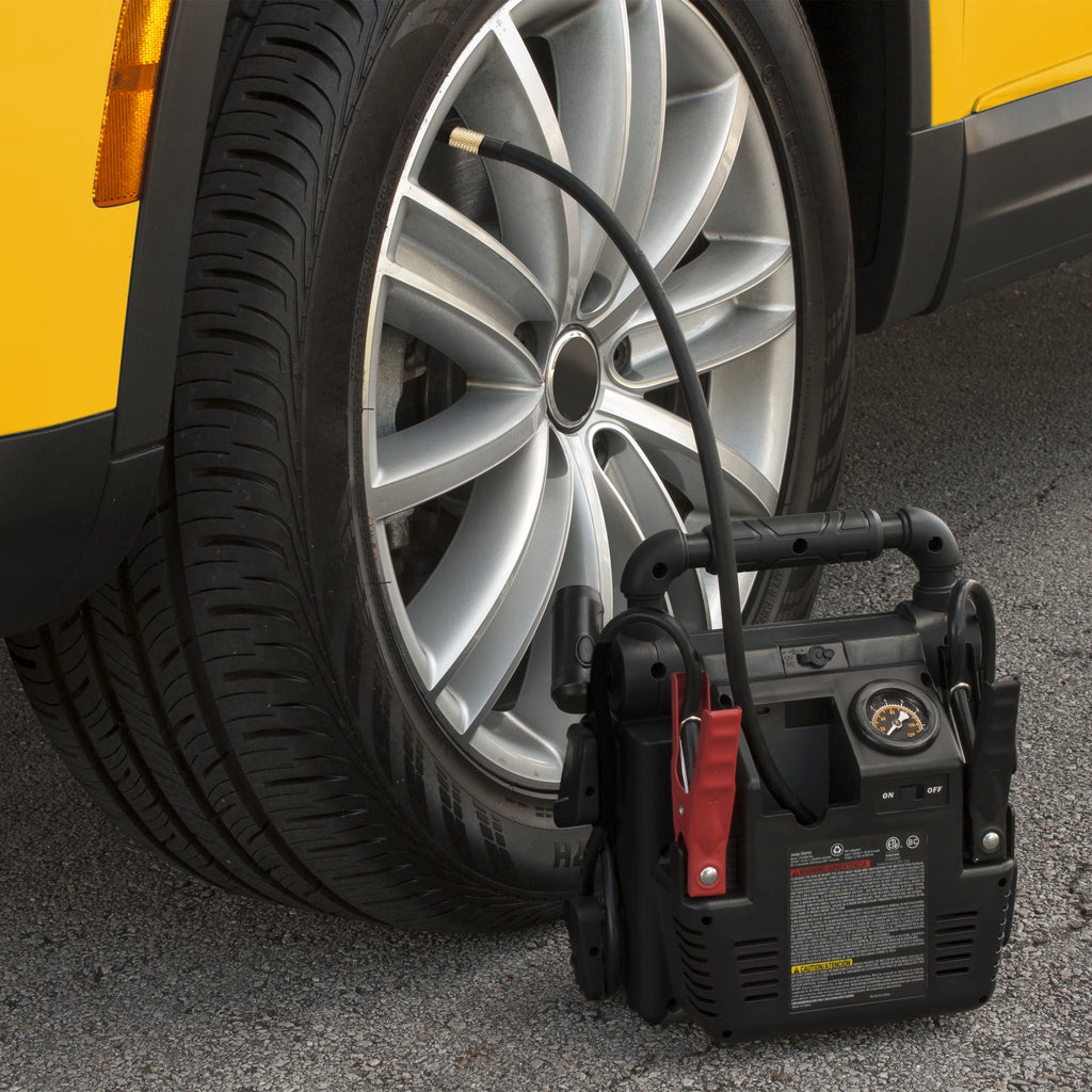 800 Peak Amp Jump Starter w/ 120 PSI Compressor, pivoting LED light, 3X USB ports