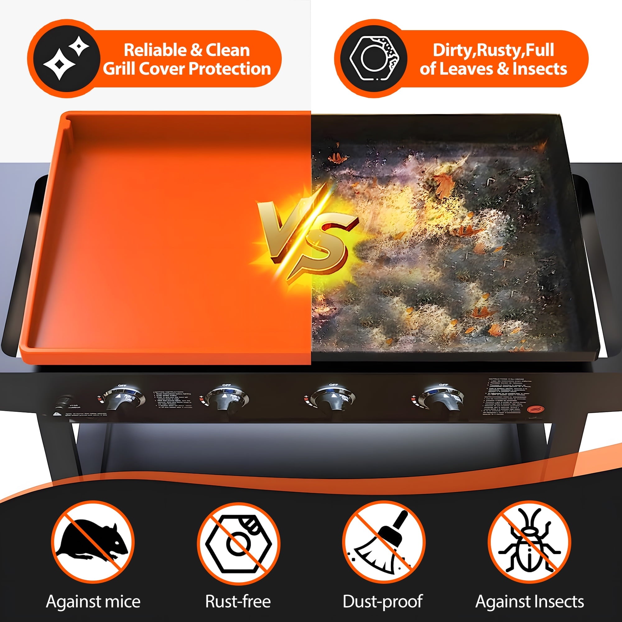 36 Inch Blackstone Griddle with Orange Cover, Heavy Duty Food Grade Silicone Grill Cover