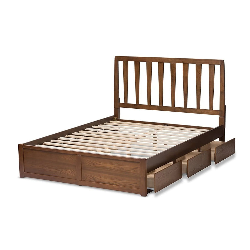 Baxton Studio Raurey Modern and Contemporary Walnut Finished Queen Size Storage Platform Bed
