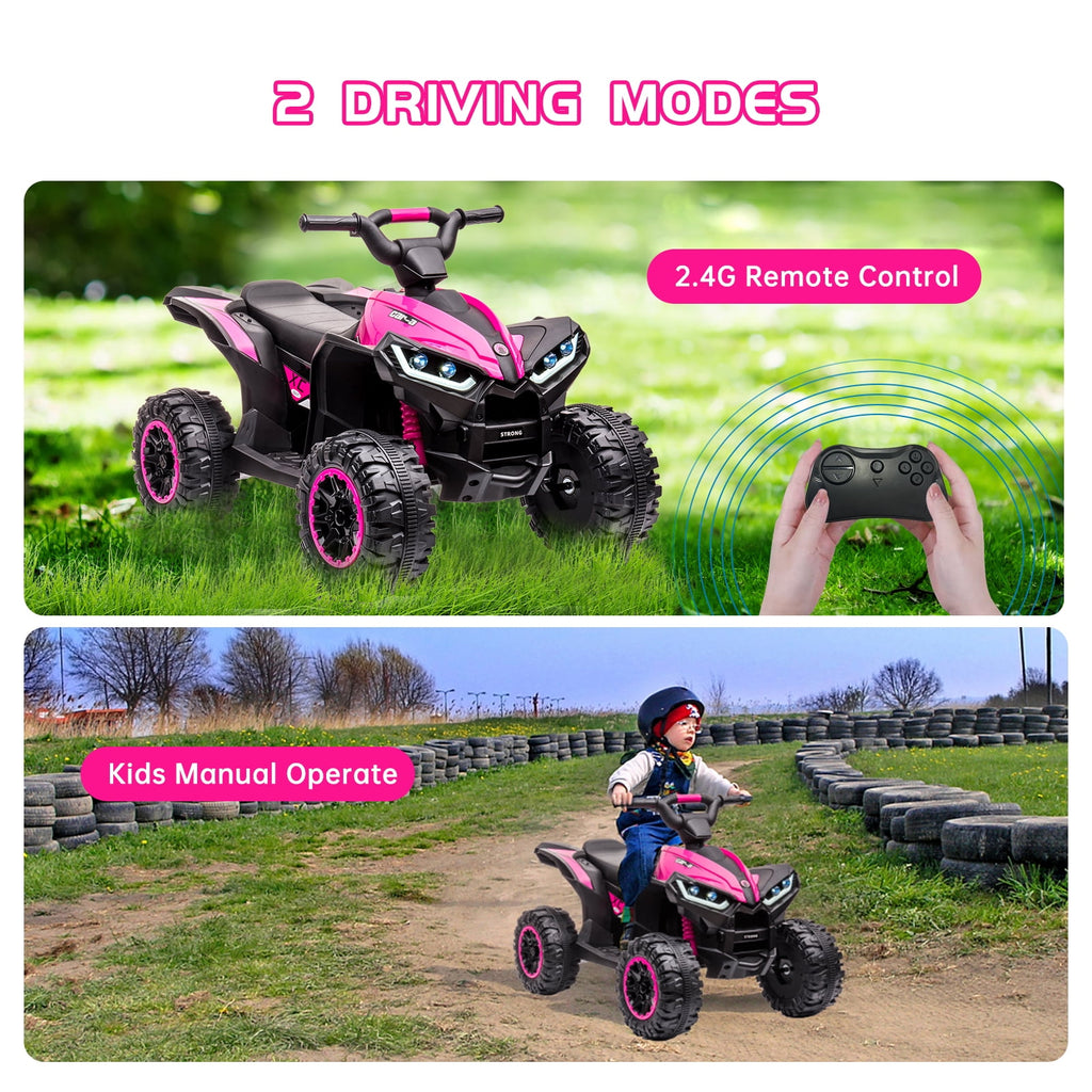12V Kids Ride On ATV, Battery Powered Quad Toy Vehicle with Music, Horn, High Low Speeds, LED Lights, Electric Ride On Toy for Kids, Soft Start, Ride-On Fun