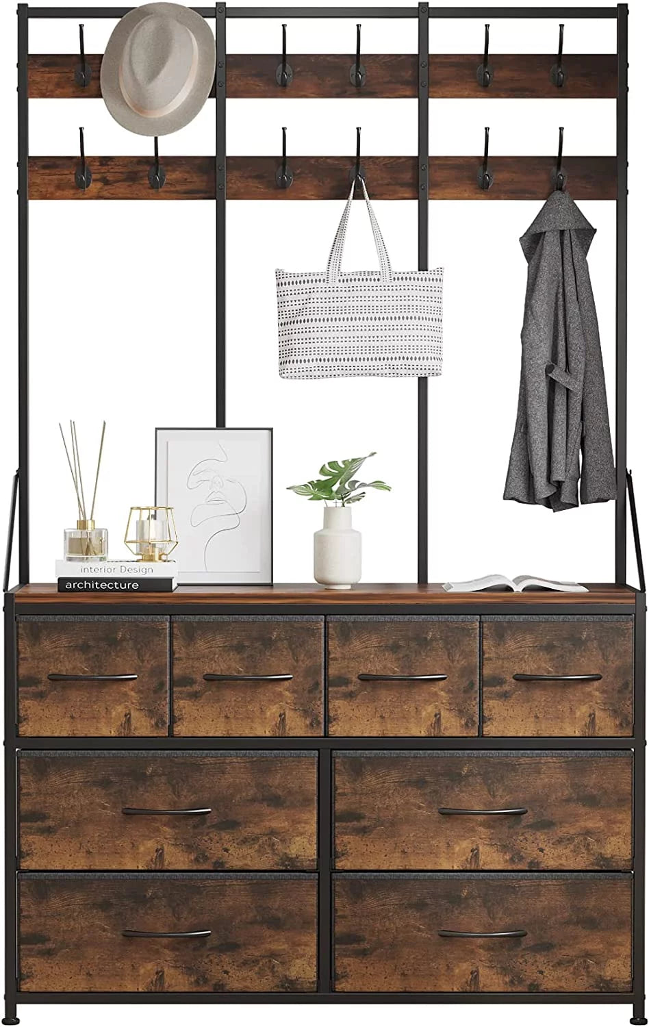 8 Drawer Dresser, Chest of Drawers for Bedroom Living Room, Entryway, Fabric Storage Chest for Closets (Rustic Brown)