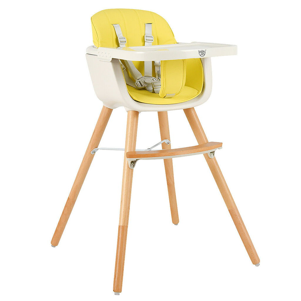Babyjoy 3 in 1 Convertible Wooden High Chair Toddler Feeding Chair with Cushion Beige