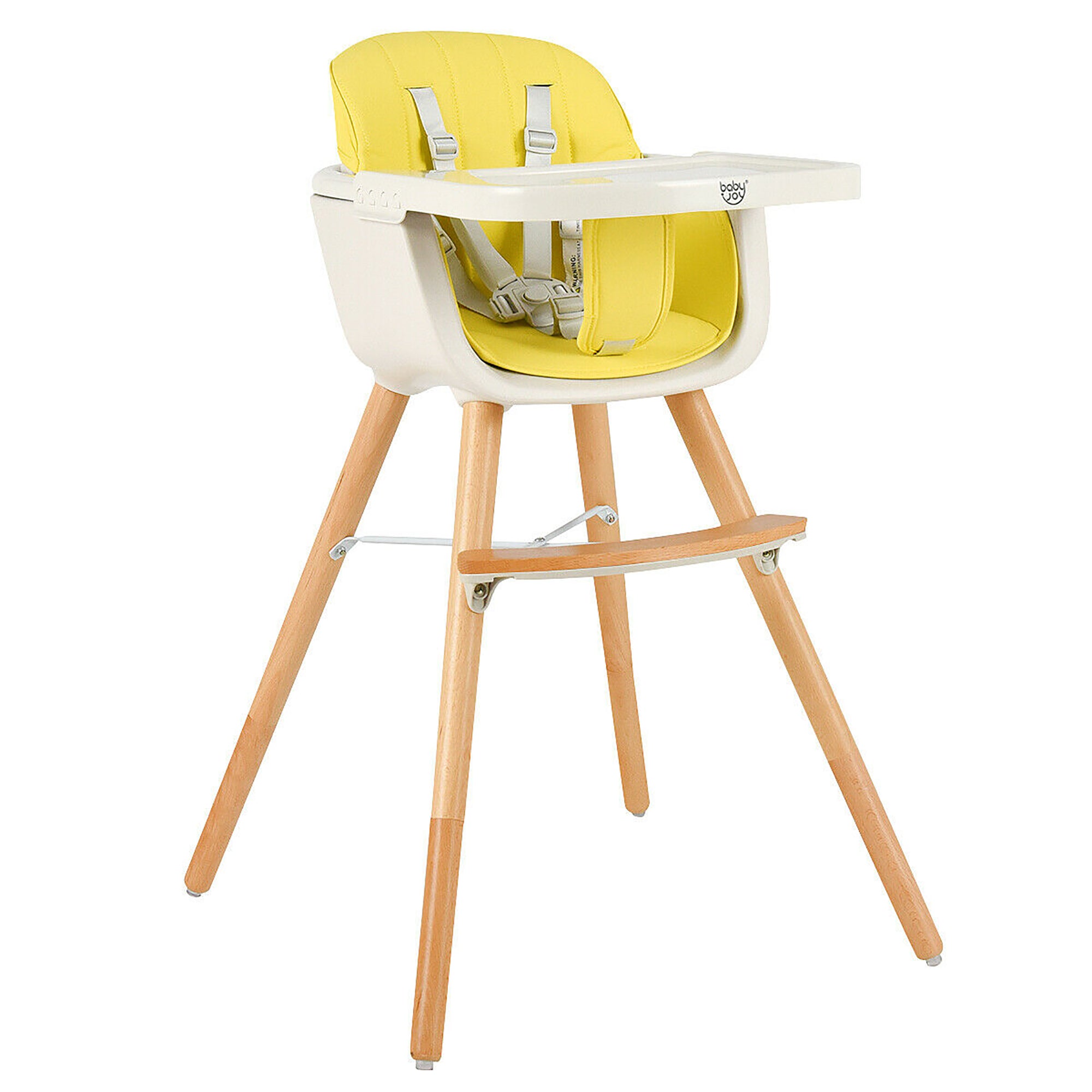 Babyjoy 3 in 1 Convertible Wooden High Chair Toddler Feeding Chair with Cushion Beige