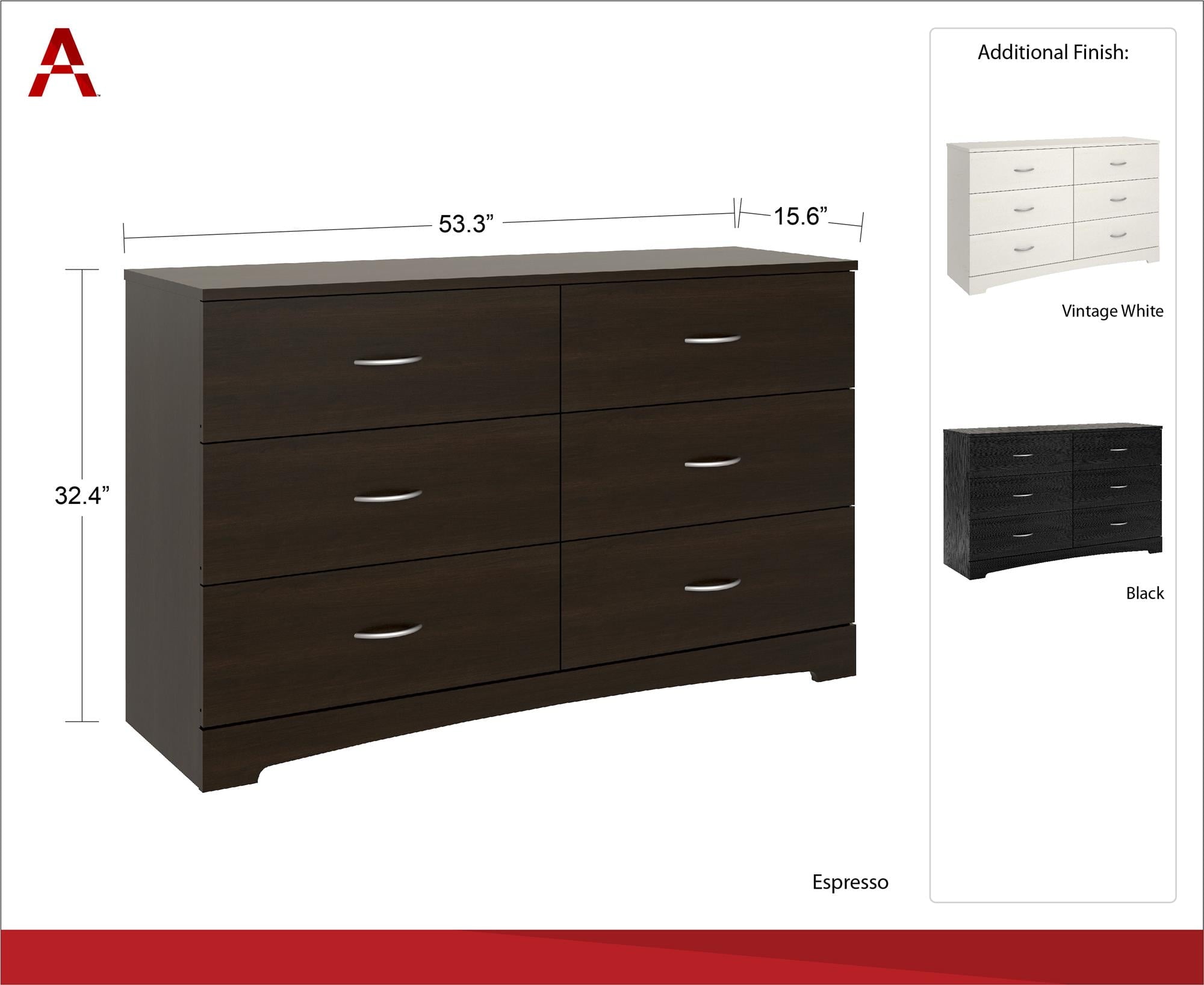 Ameriwood Home Lennon Tall 5 Drawer Dresser, Medium Brown and Faux Rattan