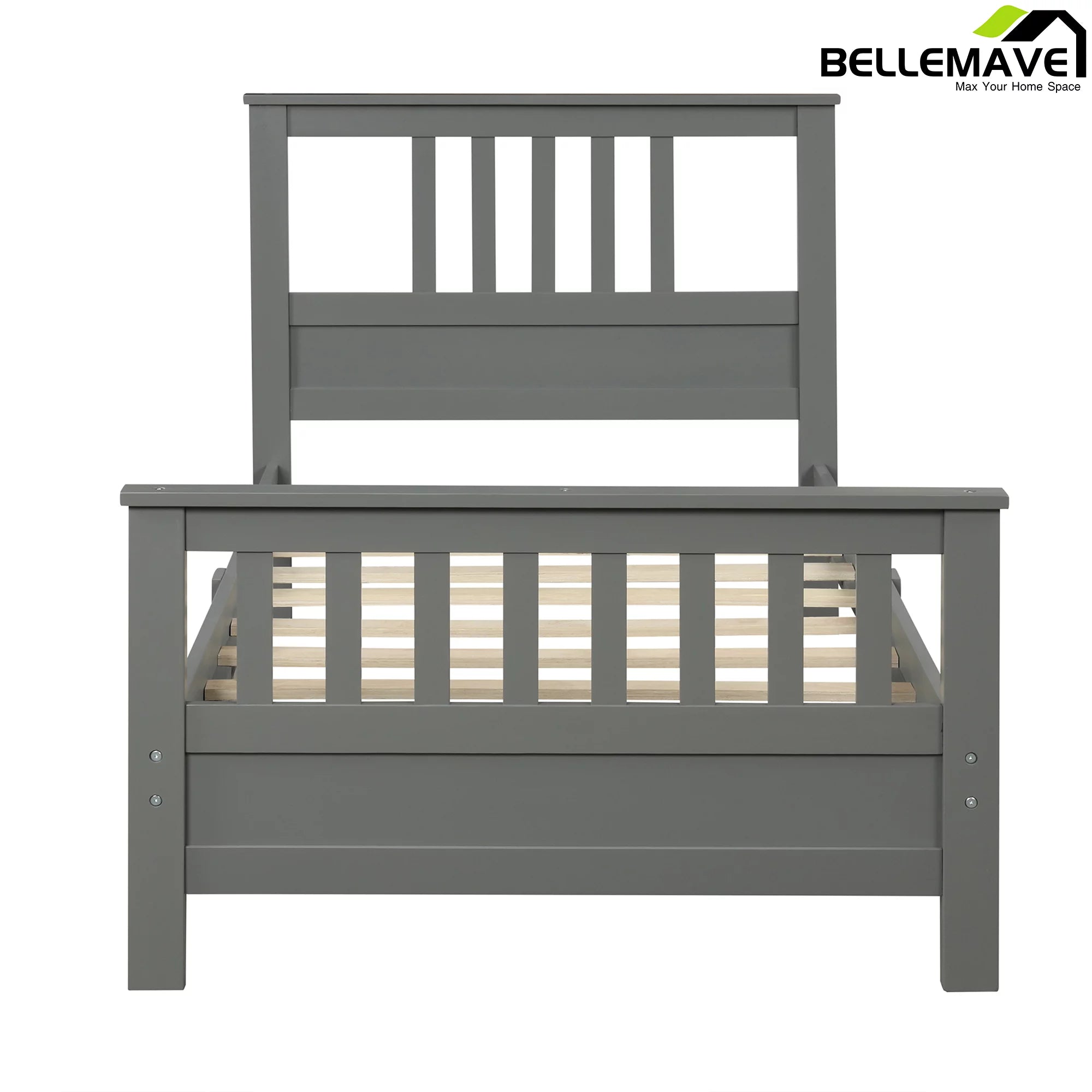 Bellemave Twin Size Bed Frames with Headboard and Footboard, Wood Twin Platform Bed,Wood Slats Great Support with Six Legs for Kids,Teens,Adults(Twin,Gray)
