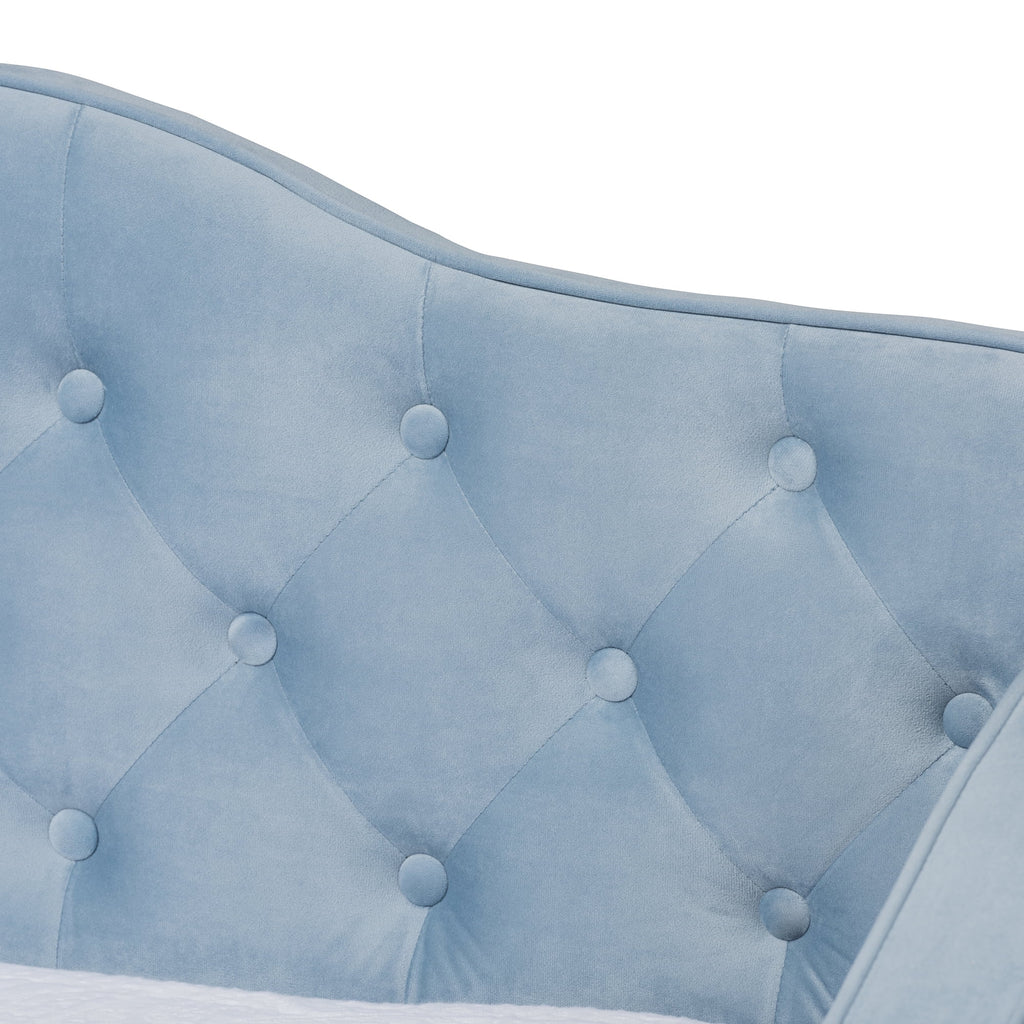 Baxton Studio Freda Transitional and Contemporary Light Blue Velvet Upholstered and Button Tufted Twin Size Daybed with Trundle
