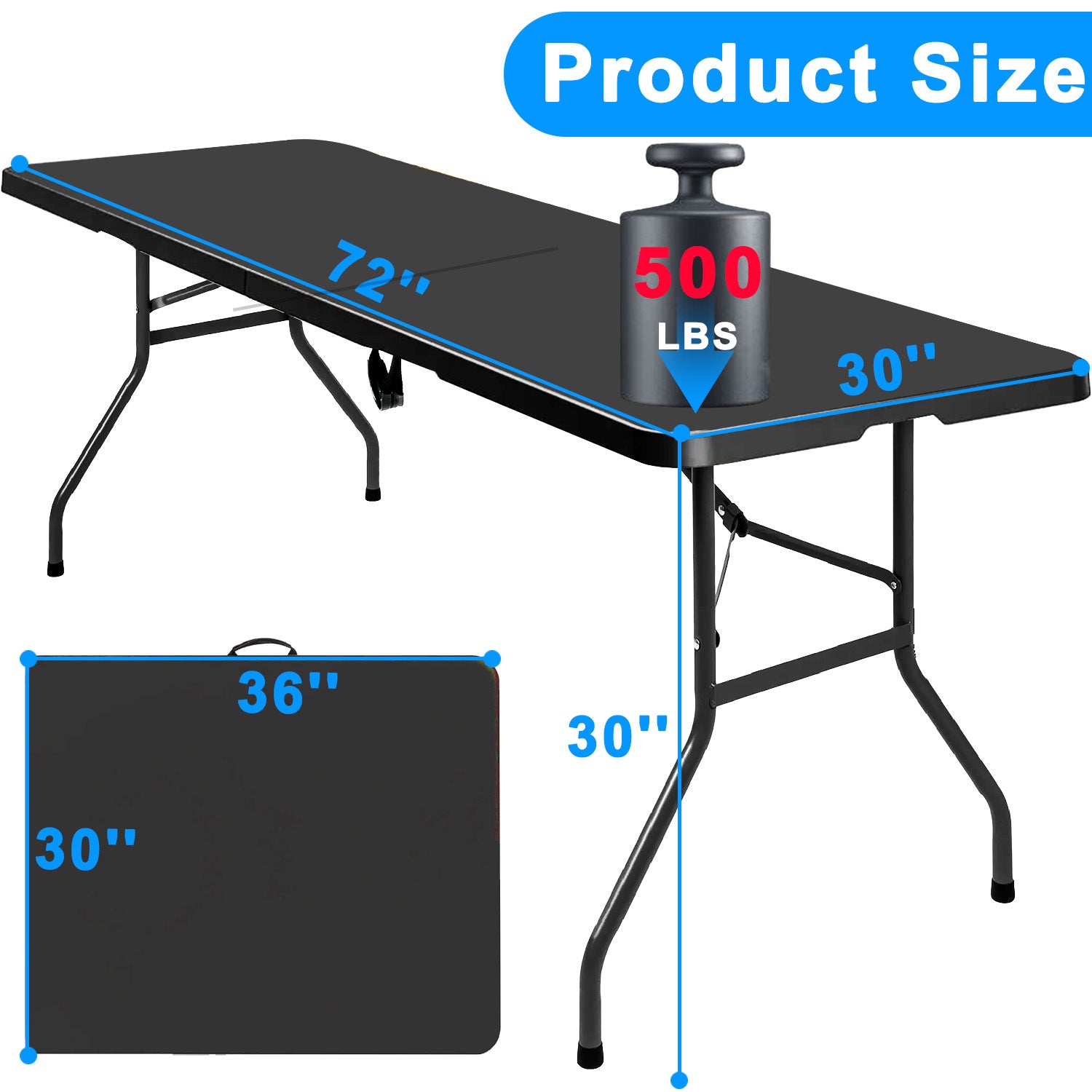6 ft Rectangular Plastic Folding Table for Indoor Outdoor,Parties, Weddings, BBQs, Camping,Black