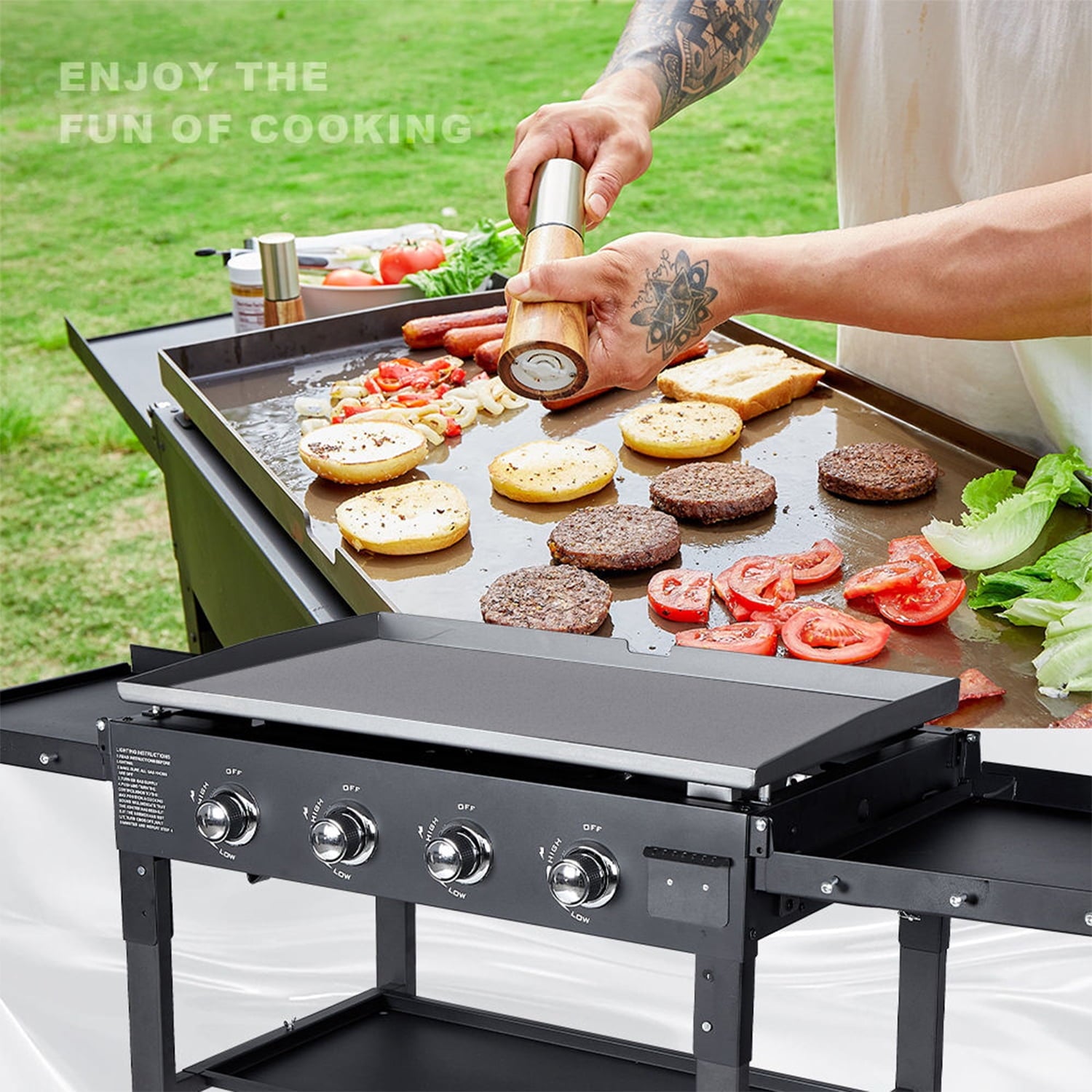 AKIUDEX 4-Burner 36" Propane Outdoor Barbecue Griddle Station Flat Table Top Gas Grill Griddle for Camping