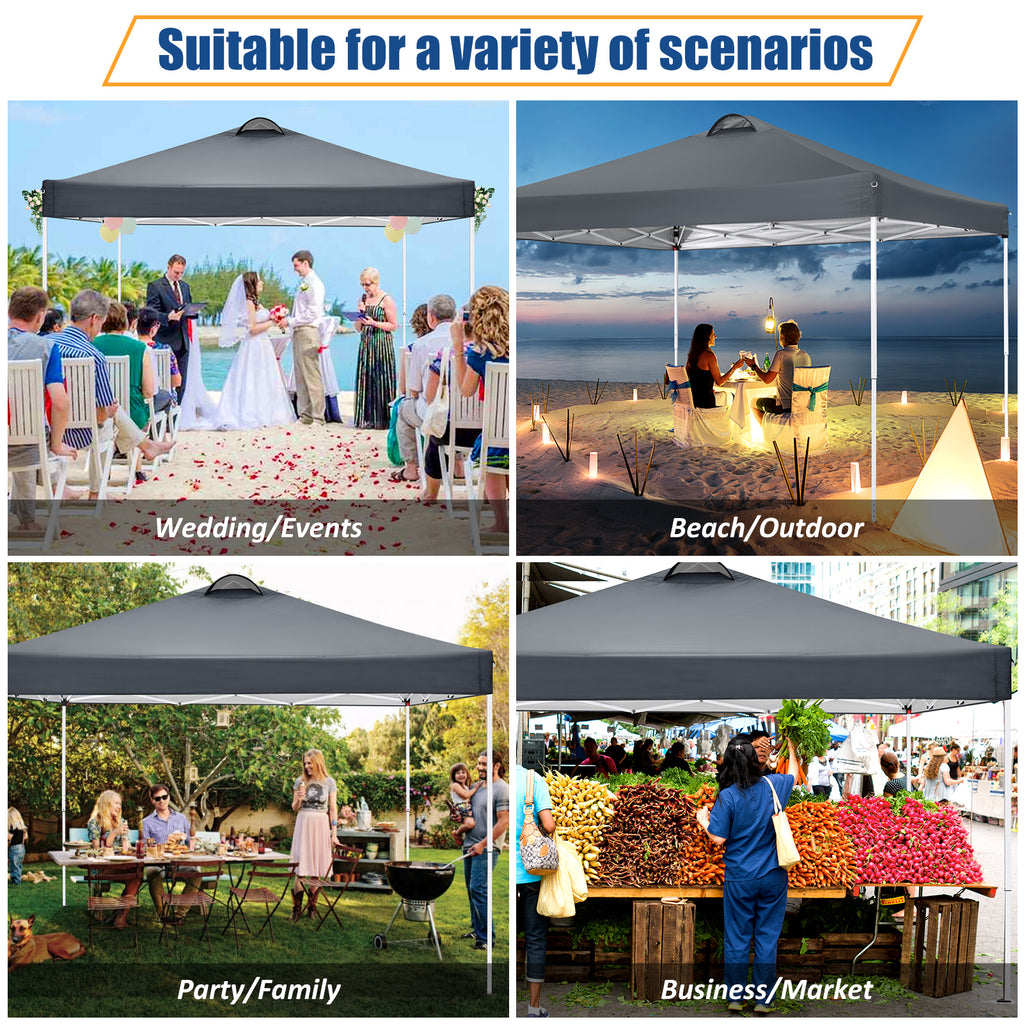 10'x10' EZ Pop Up Canopy with Top Vent, Large Commercial Tent, Waterproof and Sunproof with 4 Removable Sidewalls, Suitable for Weddings come with 4 Sandbags (Black)
