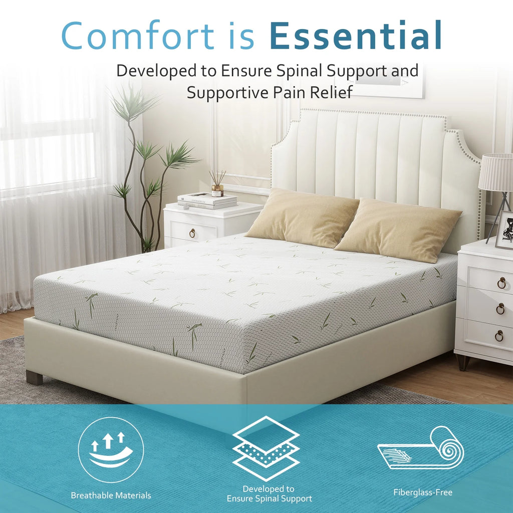 6'' Twin Size Memory Foam Mattress with Bamboo Pattern Cover Breathable Bed Mattress in a Box, CertiPUR-US, Made in USA