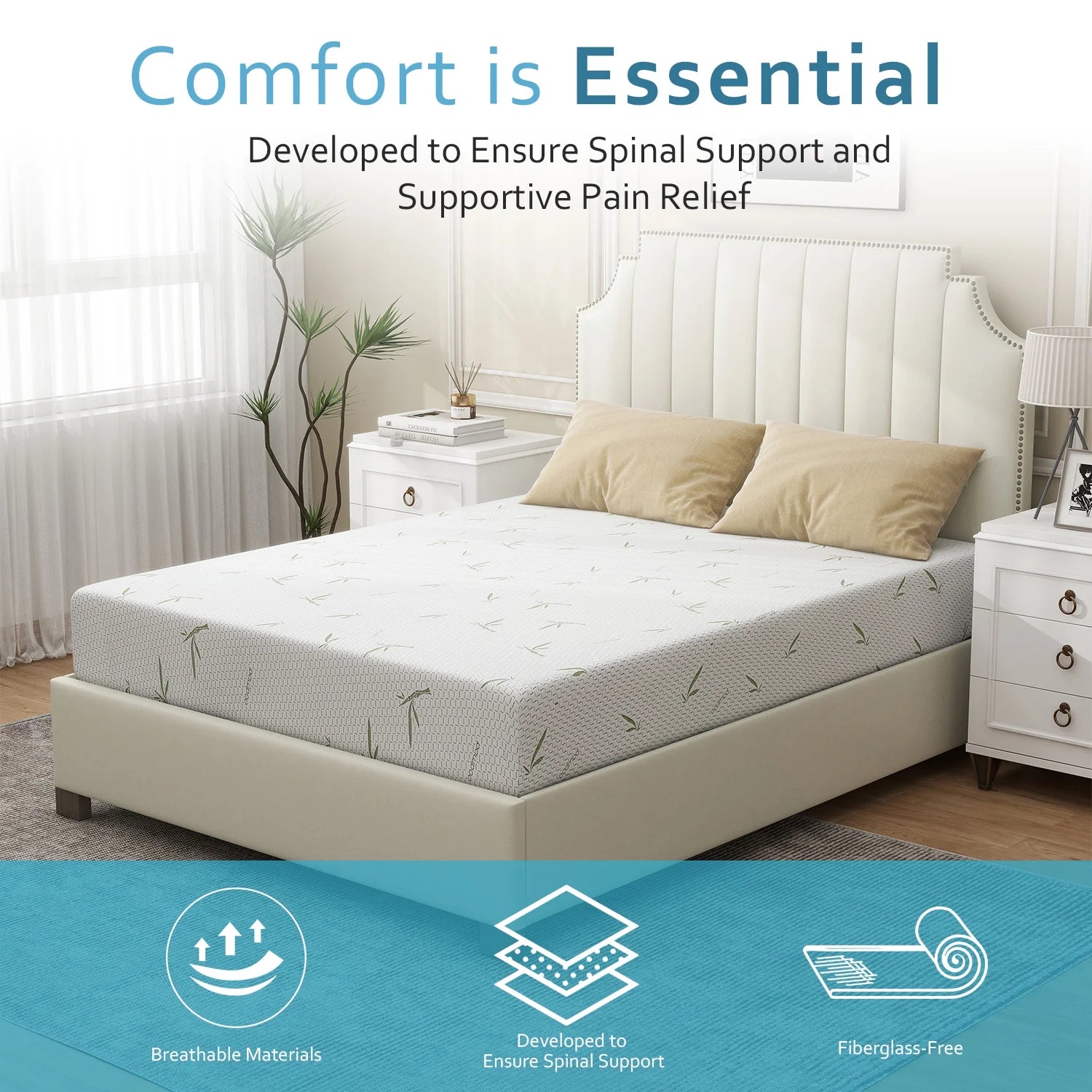 6'' Twin Size Memory Foam Mattress with Bamboo Pattern Cover Breathable Bed Mattress in a Box, CertiPUR-US, Made in USA