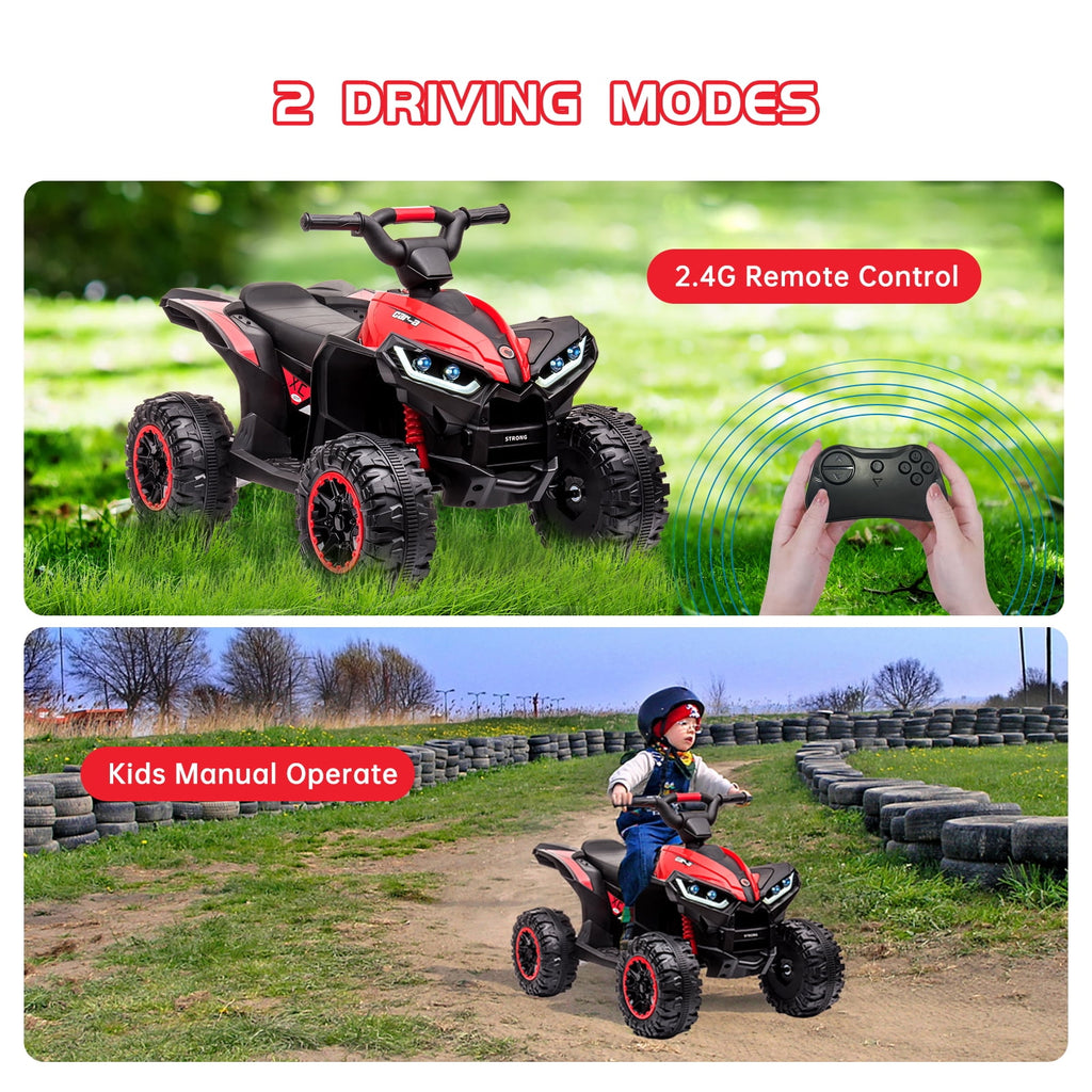 12V Kids Ride On ATV, Battery Powered Quad Toy Vehicle with Music, Horn, High Low Speeds, LED Lights, Electric Ride On Toy for Kids, Soft Start, Ride-On Fun