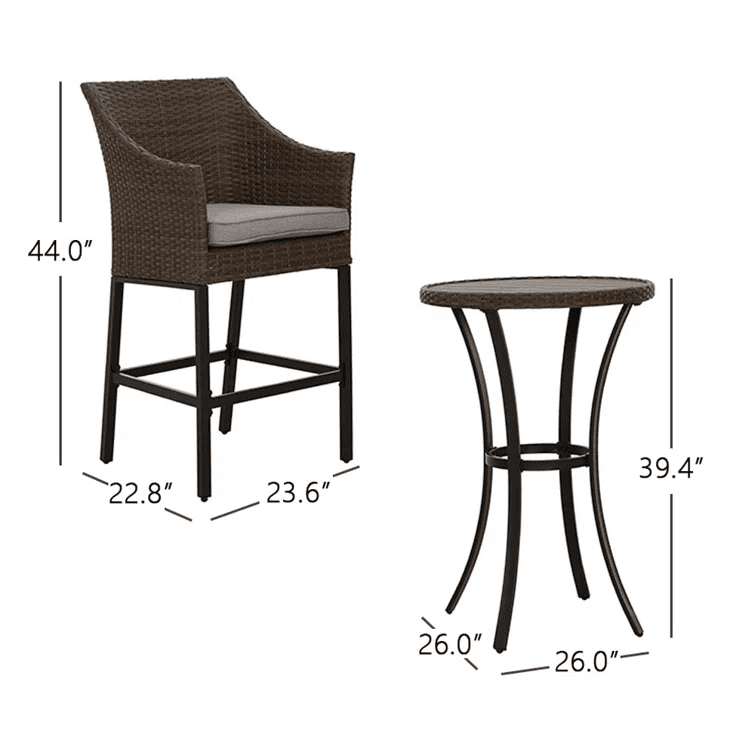 3 Piece Outdoor Wicker Bar Stool