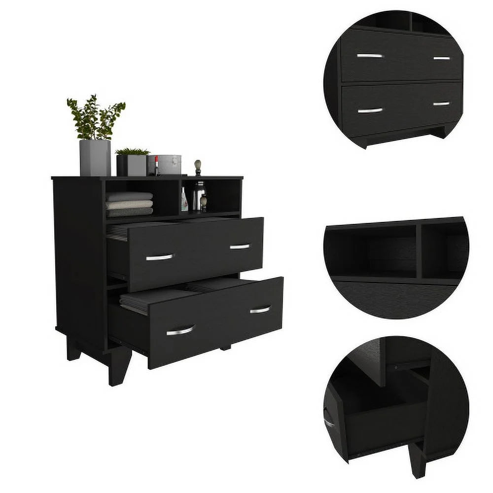 2-Drawer 2-Shelf Dresser Black Wengue