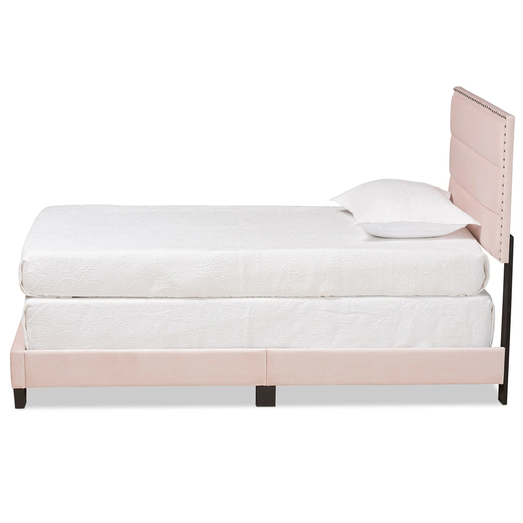 Baxton Studio Tamira Contemporary/Modern Velvet Tufted Panel Bed, Twin, Light Pink/Black