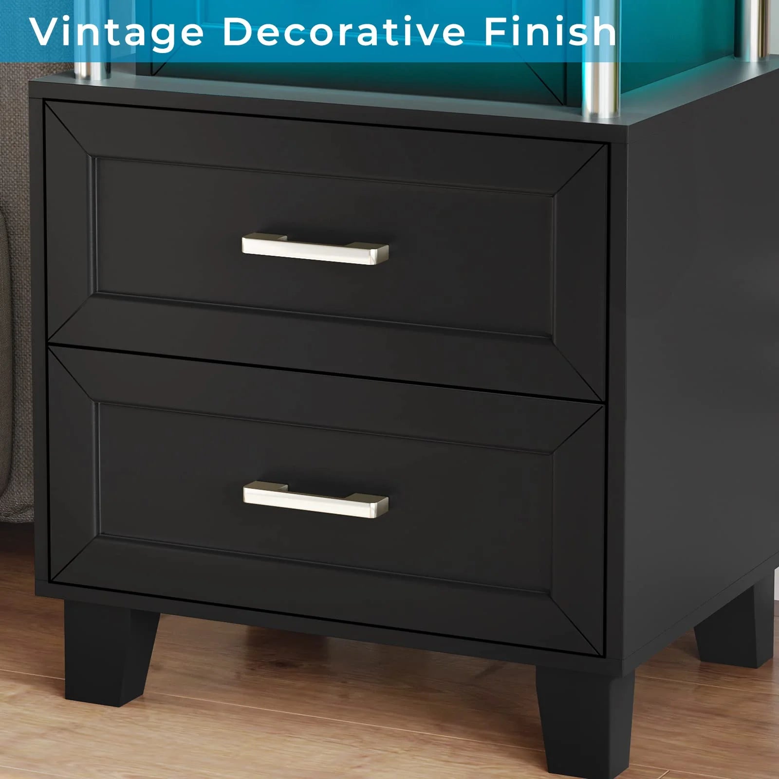 Afuhokles LED Nightstand with Charging Station, RGB Lights Night Stand for Bedroom, Bedside Table End Table with 3 Drawers, Black