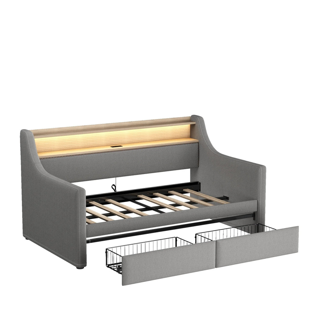 Belin Twin Size Daybed  with Charging Station and LED - Gray