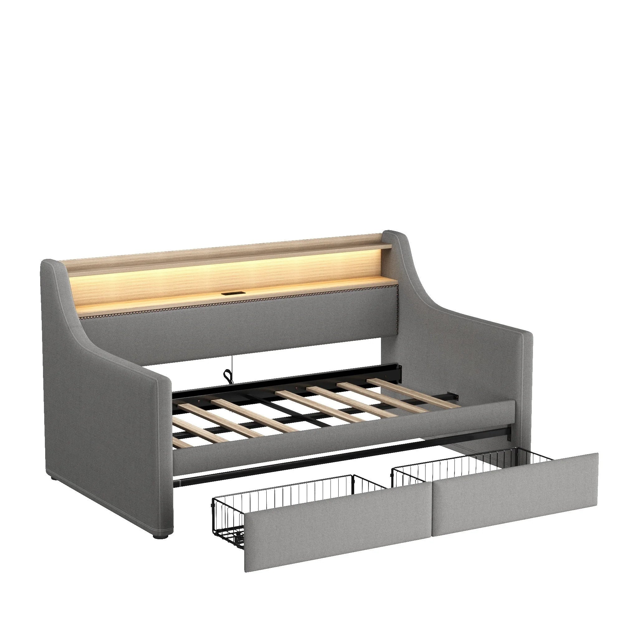 Belin Twin Size Daybed  with Charging Station and LED - Gray