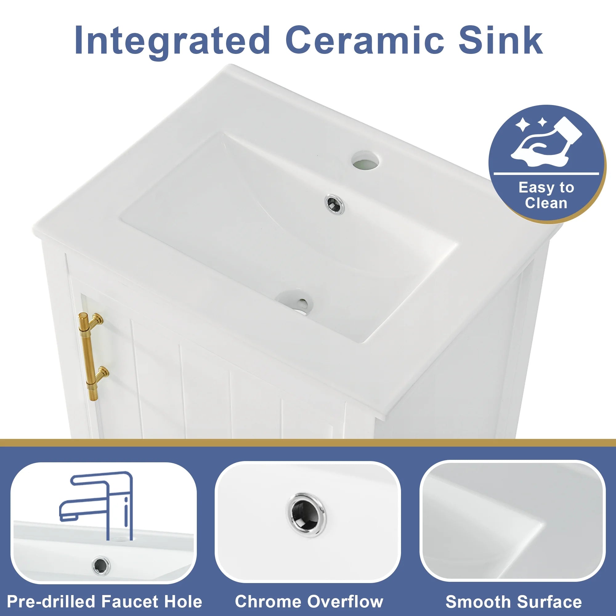 20" Bathroom Vanity with Sink, Freestanding Bathroom Storage Cabinet with Door and Open Shelf Rack, Solid Wood Cabinet Basin Vessel Sink Set