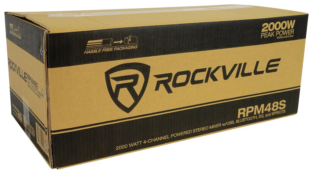 (2) Rockville SPGN154 15" 1600W DJ PA Speakers+Powered 4-Ch. Mixer+Stands+Cables