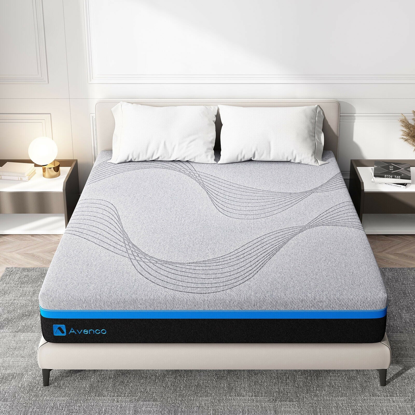 Avenco 10 Inch Grey Queen Gel Memory Foam Mattress in a Box with Detachable Cover, Queen Size Mattress