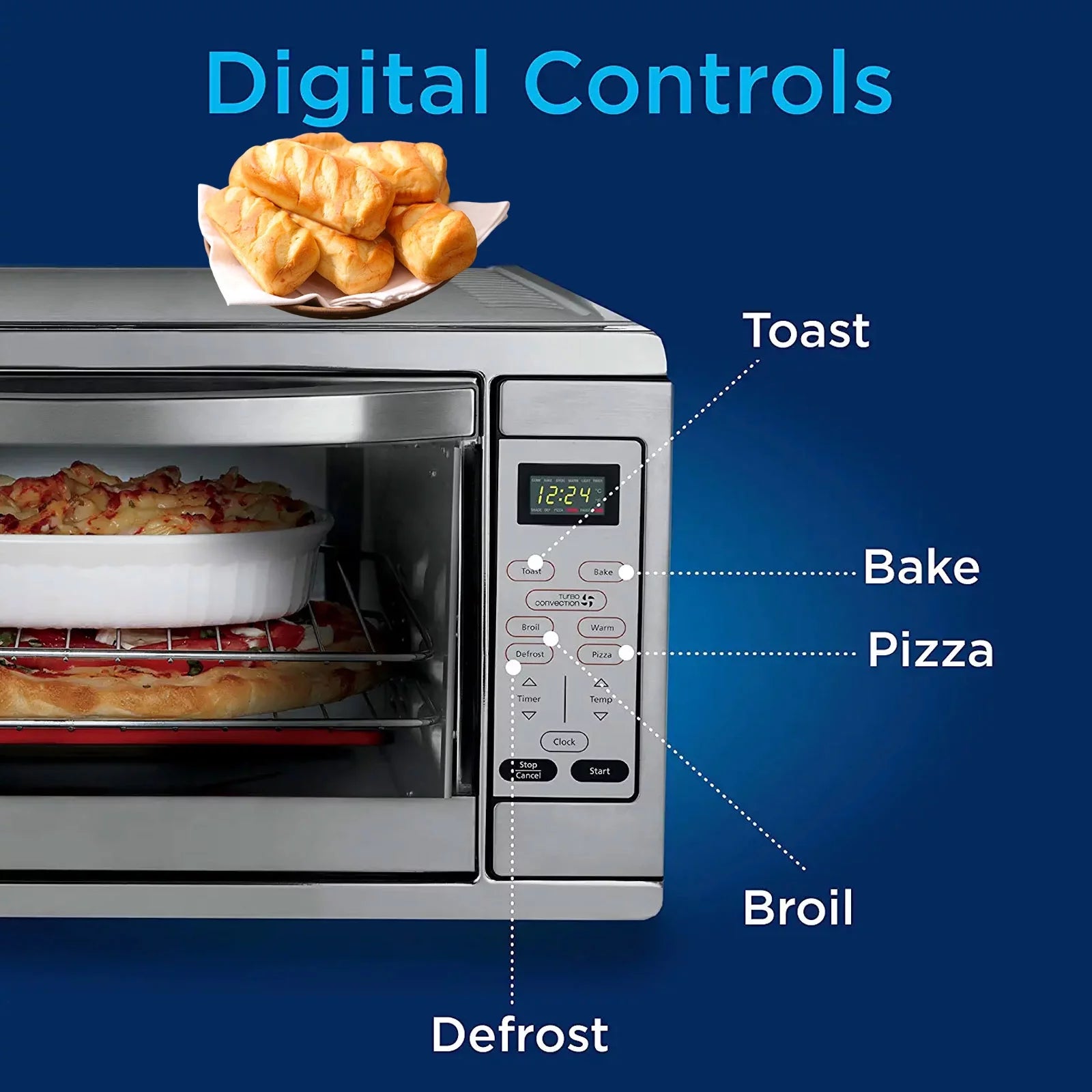 7-in-1 Large Countertop Convection Toaster Oven for Pizza Bake Broil Defrost Toast Warm (18-Slice)