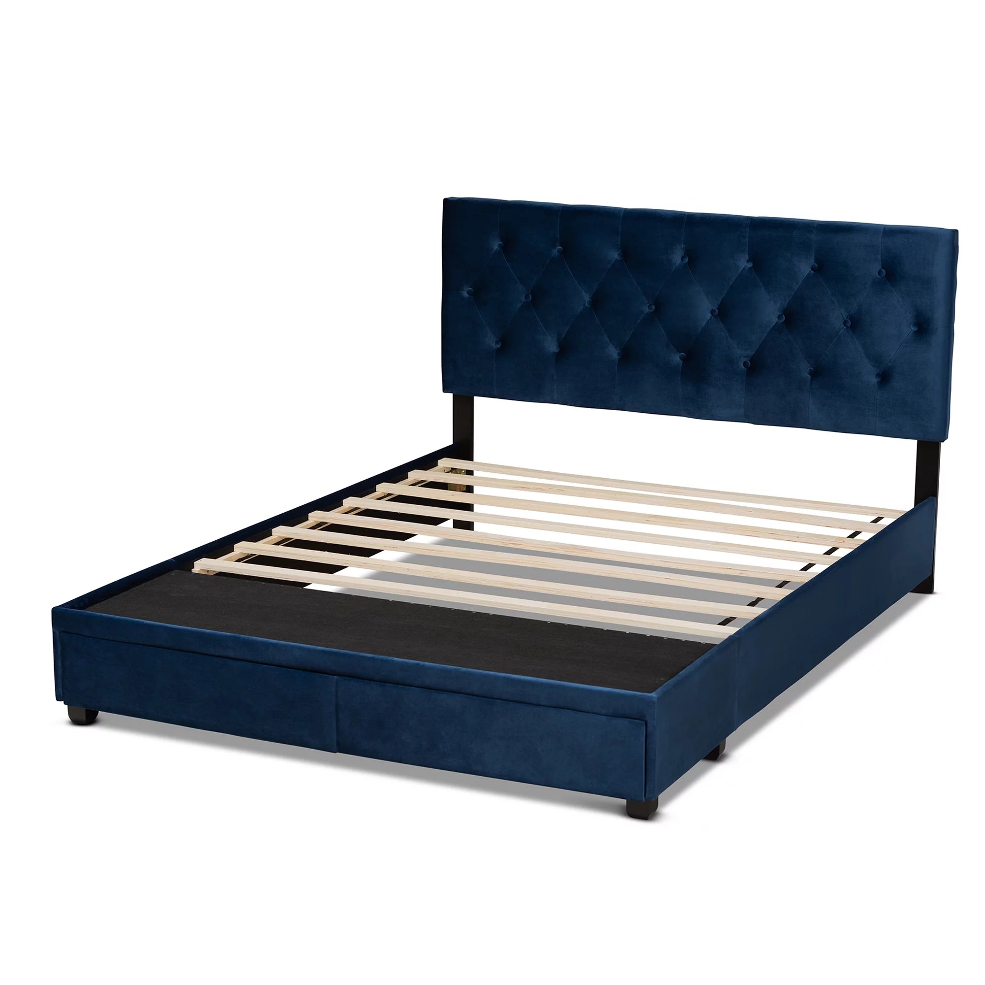 Baxton Studio Caronia Modern and Contemporary Navy Blue Velvet Fabric Upholstered 2-Drawer King Size Platform Storage Bed
