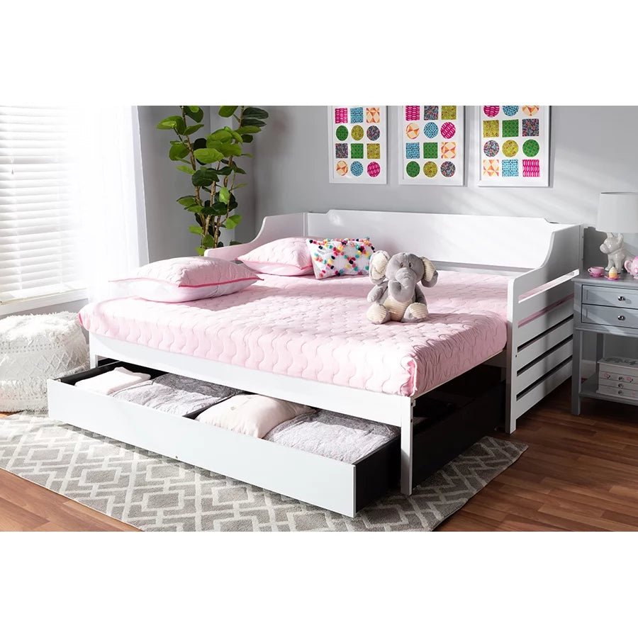 Baxton Studio Jameson Modern and Transitional White Finished Expandable Twin Size to King Size Daybed with Storage