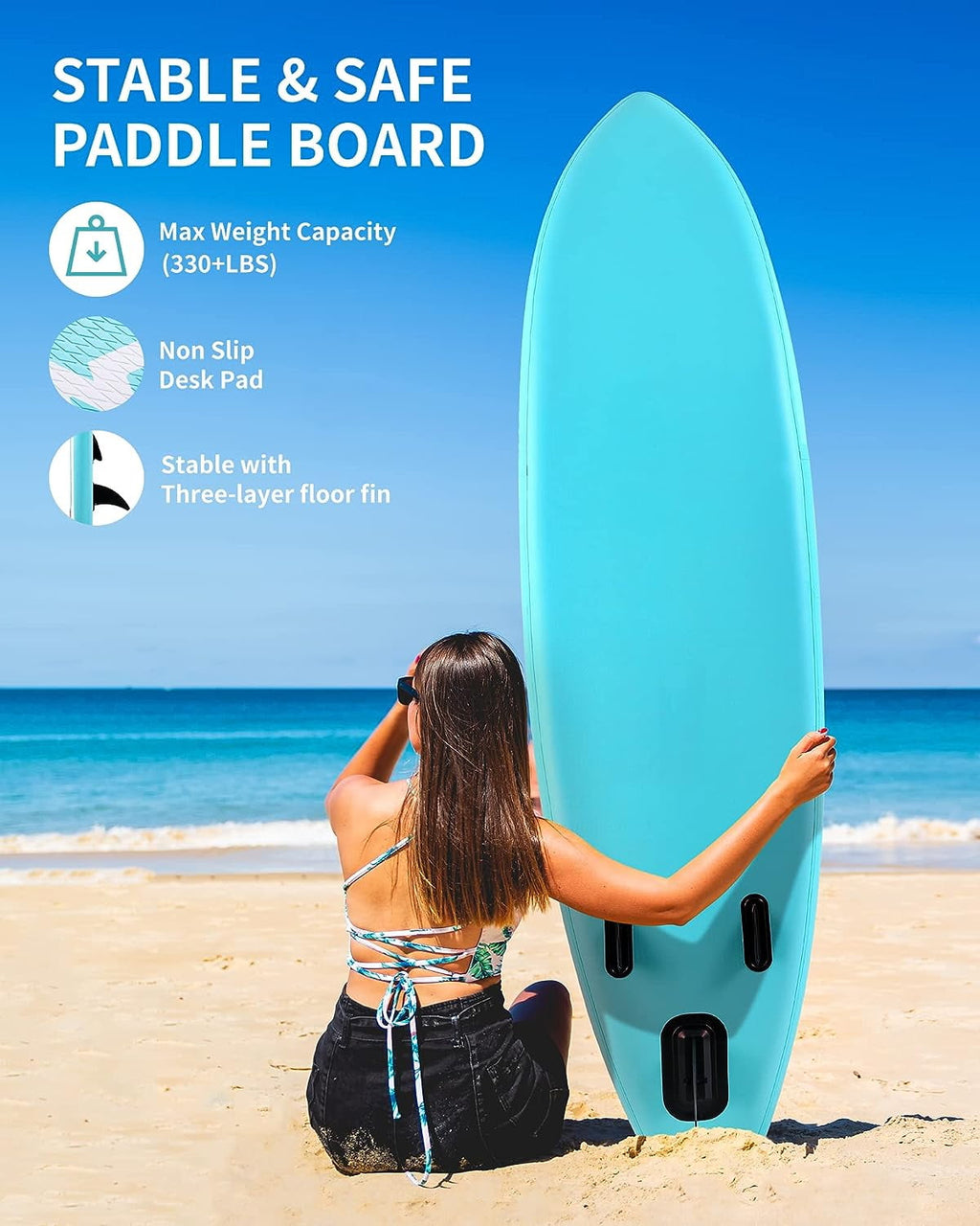 10' Inflatable Stand up Paddle Board 6' Thick  SUP Paddle Board with Paddleboard Accessories Triple Action Pump Fishing Green