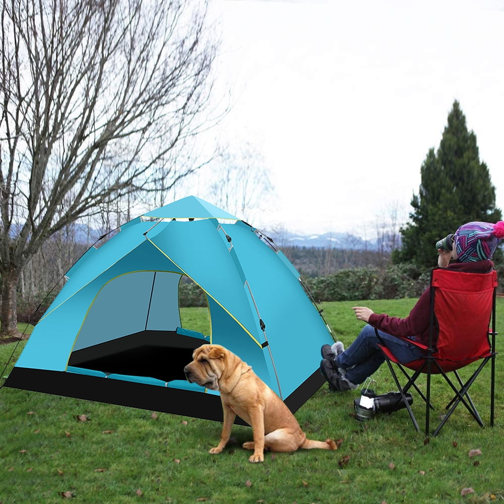 Aedavey Camping Tent 3 Person Automatic Pop Up Instant Tent Waterproof Windproof Portable 7' x 7' x 53" Lake Blue