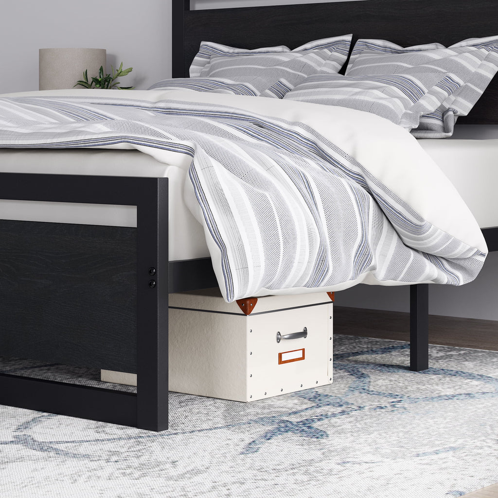 Allewie Queen Size Metal Platform Bed Frame with Square Frame Wooden Headboard&Footboard, Brown