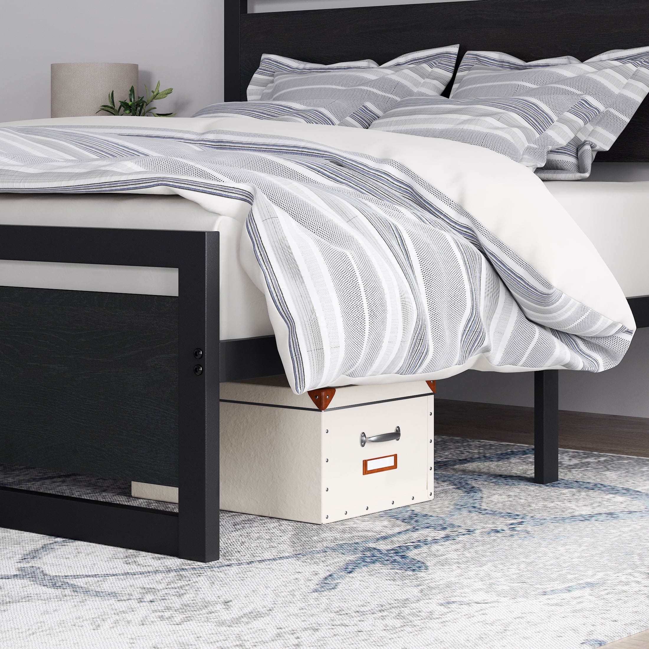 Allewie Queen Size Metal Platform Bed Frame with Square Frame Wooden Headboard&Footboard, Brown