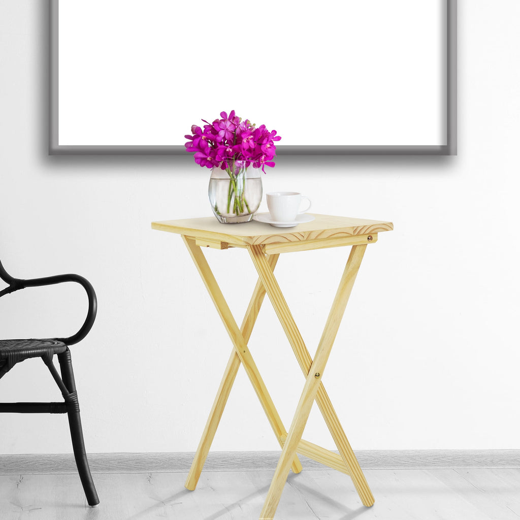 5 Piece TV Tray Table Set in Natural (4 Trays, 1 Stand)