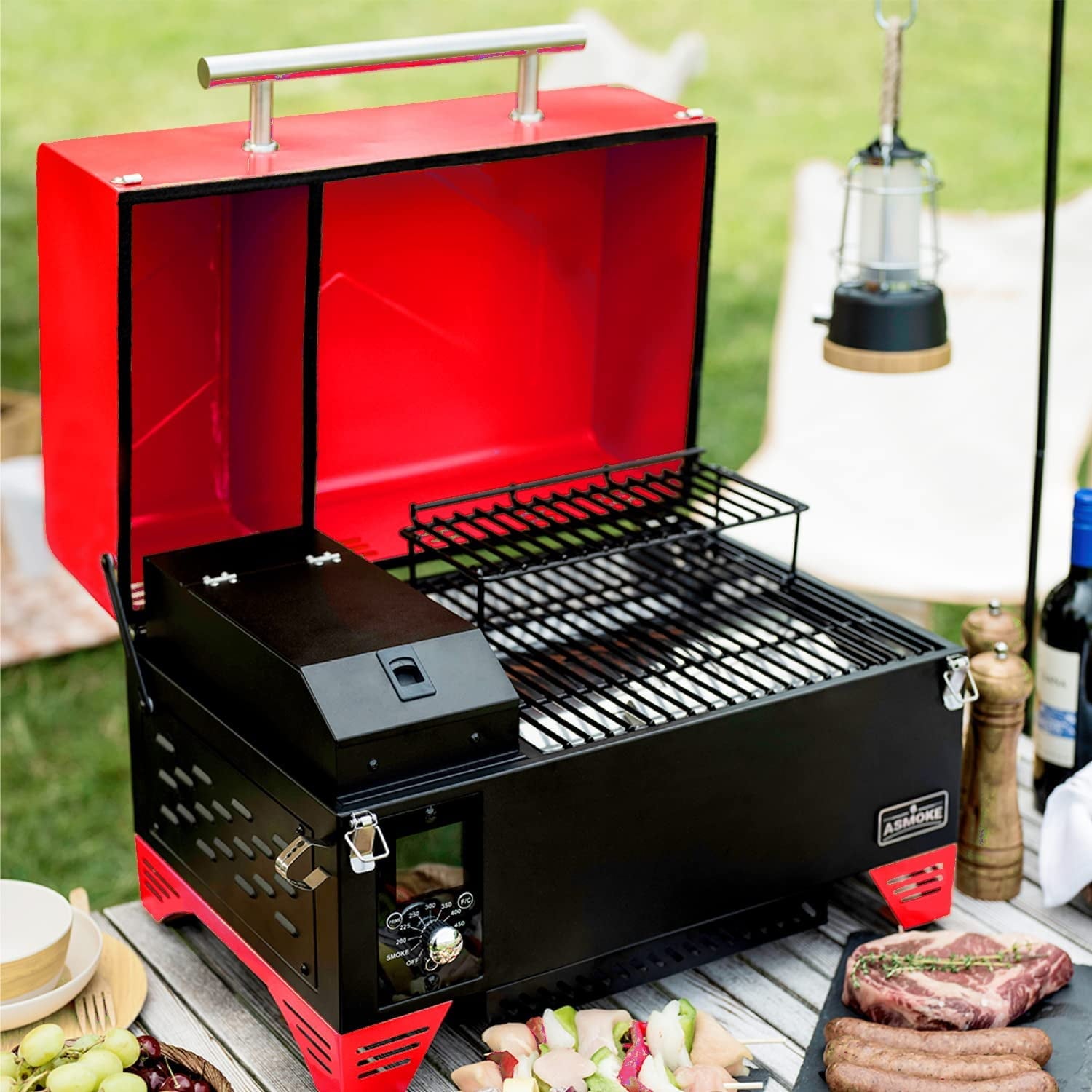 ASMOKE AS350 256-sg. in. Portable Wood Pellet BBQ Grill And Smoker Red